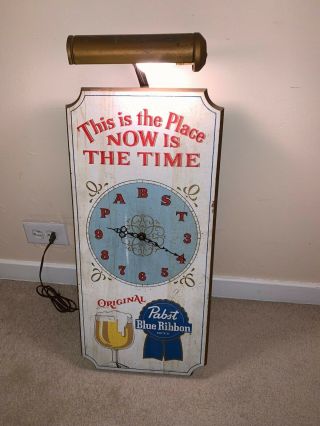 Vintage Pabst Blue Ribbon Pbr Lighted Clock Wooden Beer Sign Retro