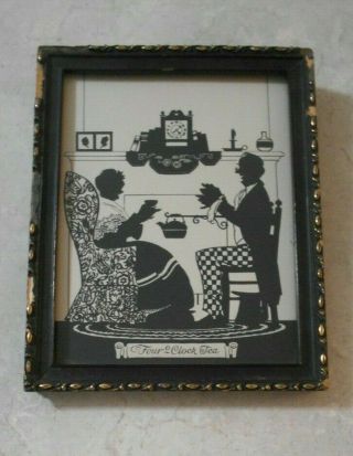 Vtg Antique 7 X 9 Framed Silhouette Picture - Four O 