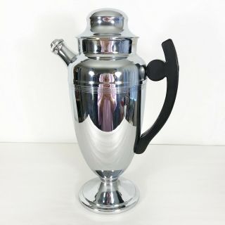 Vintage Farberware Cocktail Shaker Pitcher Chrome Plated Stainless Art Deco