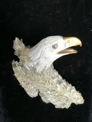 Interesting Folk Art Eagle Head With Quartz Crystal Feathers