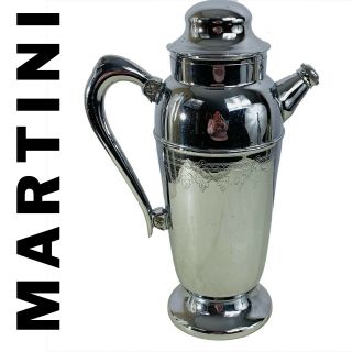 Vintage Chrome Martini Pitcher Cocktail Shaker Large 12” Mcm Mid Century Bar