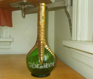 Emerald Green Creme De Menthe Pre Pro 1890s Liquor Bottle Figural Ball & Claw
