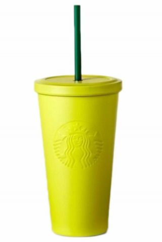 Starbucks Matte Chartreuse Yellow Lime Stainless Steel Cold Cup 16 Fl Oz Tumbler