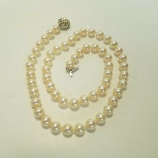 Majorica Pearl Necklace Rhinestone Silvertone Clasp Knotted Beads Vtg 21 Inch 2