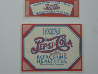 Pepsi Cola Nos Double Dot Paper Label Illinois Brewing Soda Pop Bottle 30s
