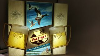 Vintage Falstaff Beer Lighted Motion Sign Toasting Mugs Duck Hunting St Louis Mo