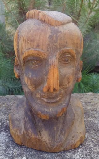 Abraham Lincoln Civil War Era Wood Bust Primitive Americana Folk Art Sculpture