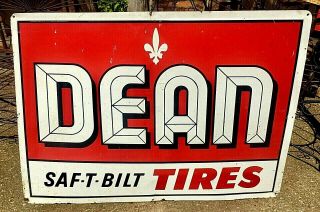 Vintage Dean Saf - T - Bilt Tires Metal Advertising Sign Red White Black 42 " X 30 "
