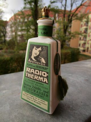 , Antique,  Cosmetic Milk Glass / Opaline Radium Mouthwash Bottle C1915