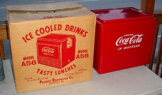 Rare 1950s Drink Coca - Cola In Bottles,  Coke Cooler Model A56 Box N/r