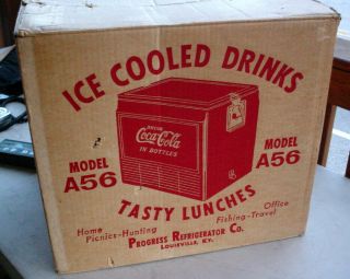 RARE 1950s DRINK COCA - COLA IN BOTTLES,  COKE COOLER MODEL A56 BOX N/R 9