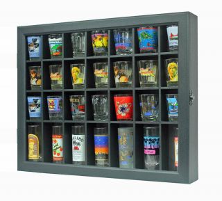 28 Shot Glass Display Case Stand Wall Curio Cabinet Shadow Box - Black,  Mh28
