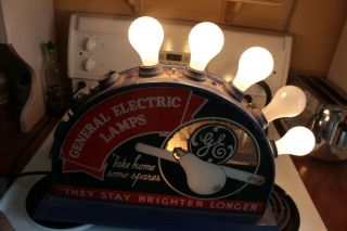 Vintage Rare General Electric Lamp Store Display Glass Metal Sign Advertising