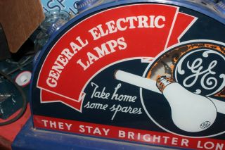 VINTAGE RARE GENERAL ELECTRIC LAMP STORE DISPLAY GLASS METAL SIGN ADVERTISING 4