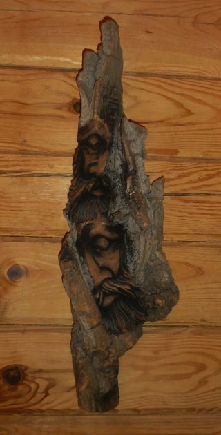 Unique Wood Carving Forest 22 " Faces Log Home Rustic Decor - Artist Signed