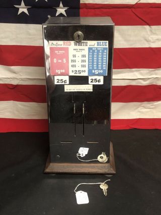 Rare 50’s Red White & Blue Coin - Op Lottery Trade Stimulator W/tickets
