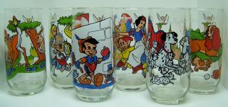 Set Of 6 World Of Disney Pepsi Glass Alice Bambi Tramp Snow White Pinocchio