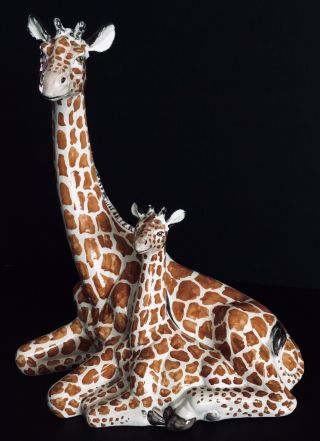 Giraffe Porcelain Figurine Mom And Child Italy Rare Limited (1619).