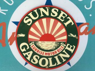 Sunset Gasoline " Sunrise Motor Oils " Porcelain Coated 18 Gauge Steel Sign
