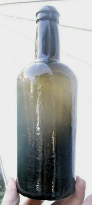 Early Blackglass Liquor Bottle W/crude Top & Sand Pontil 1790 