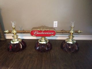 Budweiser Vintage Antique Pool Table Billiard Light Triple Red Beer Sign RARE 2
