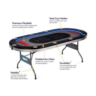 Espn 10 Player Premium Poker Table With Led Lights