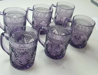 Vintage Depression Glasses Coffee Mugs Purple Amythest Usa Set Of Six