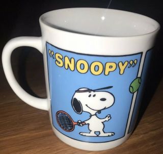 1965 Peanuts Snoopy Tennis Star Mug Syndicate Inc.  Cup Coffee Handle Collectible
