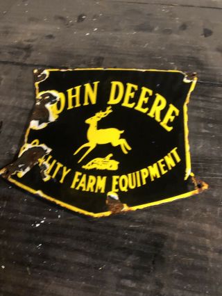 Porcelain John Deere Tractor A B Sign Dealer Deer Hit Miss Engine Barn Gas Pump