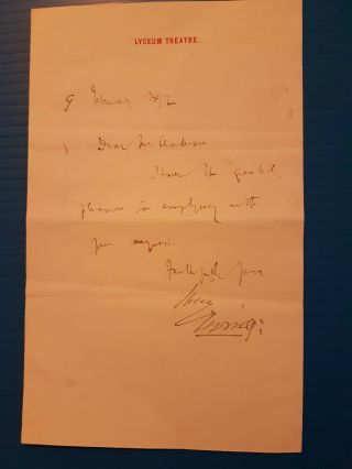 Bram Stoker Handwritten Letter.  Dracula