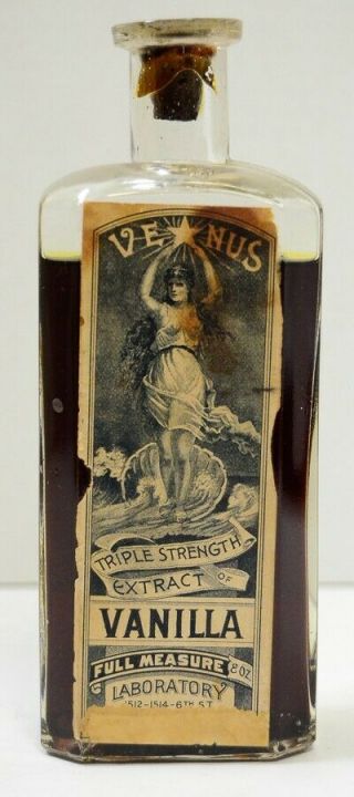 Birth Of Venus Paper Label Triple Strength Extract Vanilla Antique Vtg Bottle