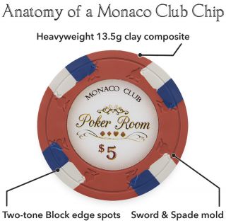1000 Monaco Club 13.  5 Gram Poker Chips Set with Aluminum Case - Pick Chips 3