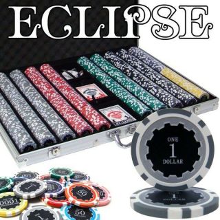 1000 Eclipse 14g Clay Poker Chips Set With Aluminum Case - Pick Chips