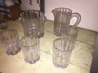 1/2 Price Summer Vintage Ice Bucket Pitcher Glass Set Lowball Stars Ribbed