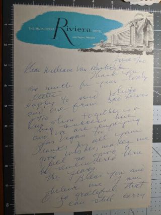 Vintage Las Vegas Sophie Tucker Signed El Rancho Check & Riviera Letter