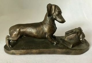 Signed Vintage Heredities Cold Cast Bronze Dachshund By Jean Spouse 1980 