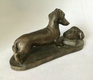 Signed Vintage Heredities Cold Cast Bronze Dachshund by Jean Spouse 1980 ' s 3
