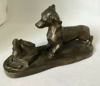 Signed Vintage Heredities Cold Cast Bronze Dachshund by Jean Spouse 1980 ' s 6