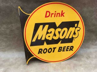 Vintage Drink Mason ' s Root Beer Soda 2 Sided Large Advertising Flange Sign 5