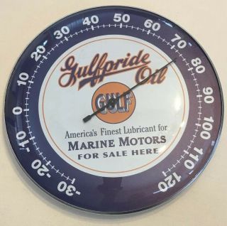 Gulfpride Marine Oil Thermometer 12” Round Glass Dome Sign Vintage Style Gulf