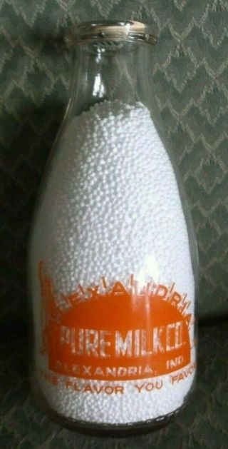 Vintage Milk Bottle Alexandria Indiana Pure Milk Company 1qt.  Size Fancy Label