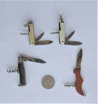 4 Minature Corkscrews - Bottle - Shoe And 2 Knives - 3,  8 - 5 Cm - Made 1950 - 60