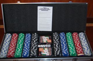 Texas Poker Chips Set 2 Card Decks Dice Dealer Blind Chips Aluminum Case Instrux