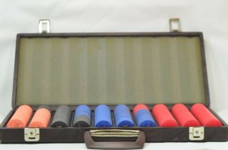 Paulson Top Hat & Cane,  Vintage Poker Chips,  In Case,  593,  Red Black Orange Blue