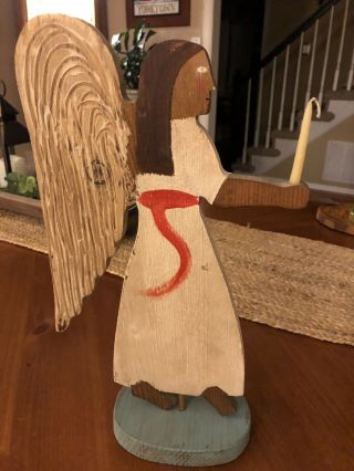 Vintage Nancy Thomas Wooden Angel With Candle Folk Art Signed And Dated 1985