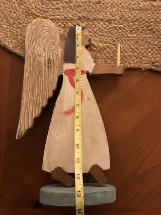 VINTAGE NANCY THOMAS WOODEN ANGEL WITH CANDLE FOLK ART SIGNED AND DATED 1985 8