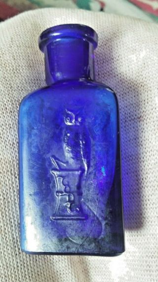 Antique The Owl Drug Co Cobalt Blue Triangular Poison Bottle 2 - 5/8 " 1 Wing
