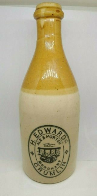 Antique Dumpy Welsh Porter Bottle H.  Edwards Crumlin,  Ale & Porter Very Scarce