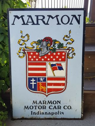 Vintage MARMON Car Porcelain Sign 1920 ' s to 30 ' s Indianapolis MOTOR CAR CO.  RARE 2