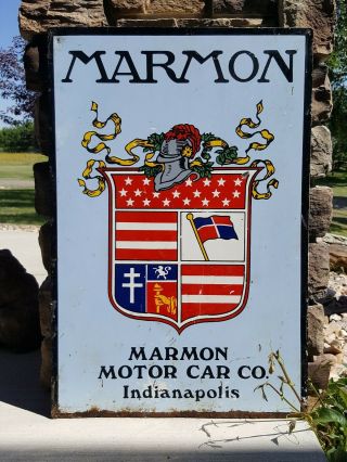 Vintage MARMON Car Porcelain Sign 1920 ' s to 30 ' s Indianapolis MOTOR CAR CO.  RARE 4